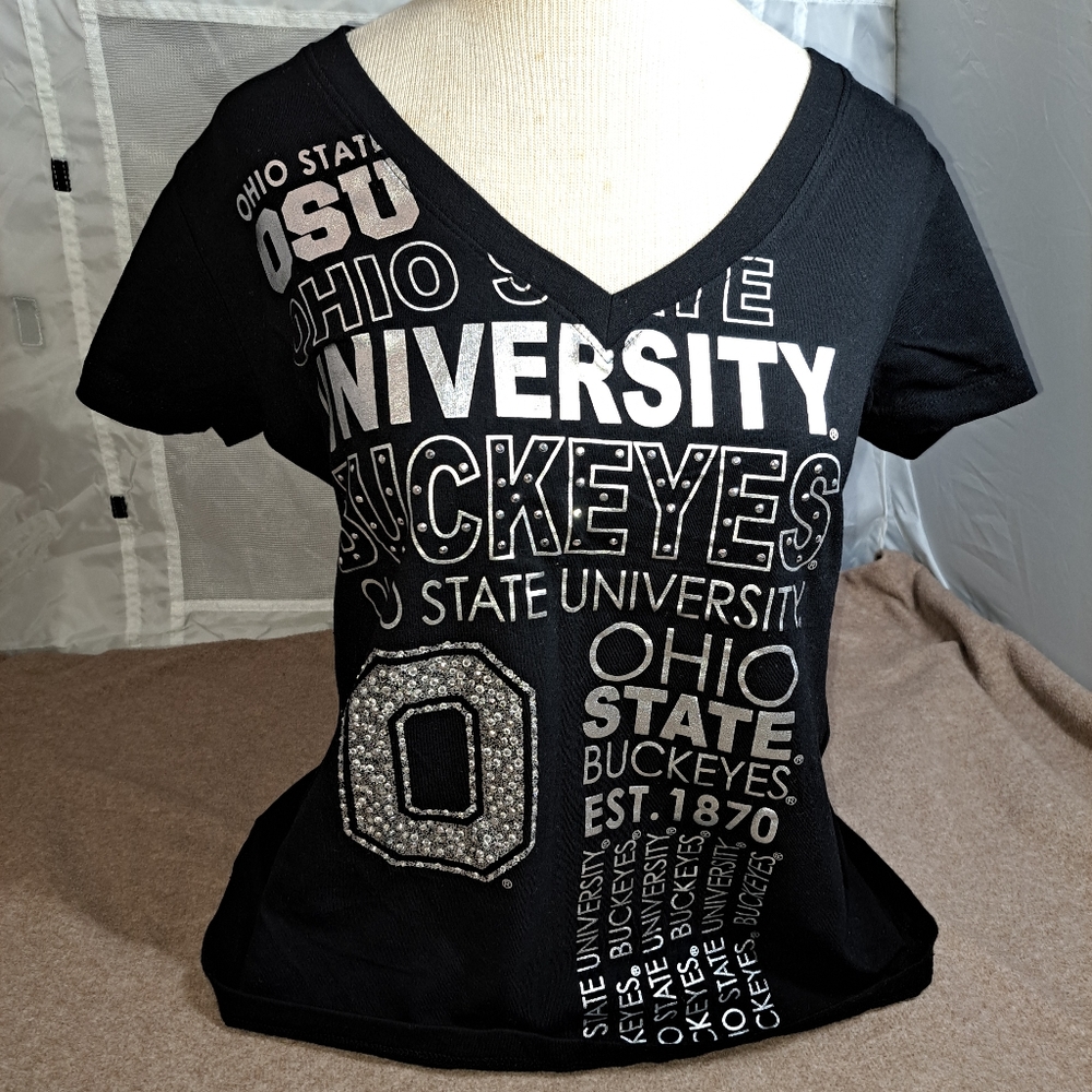 OSU - Ohio State University Fashion T-shirt Rhinestone / Studs Ladies XL